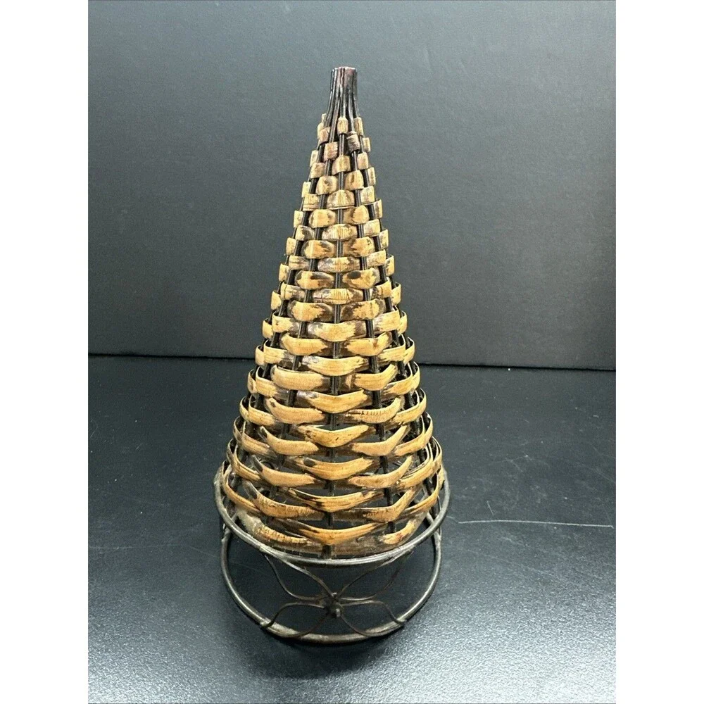Rustic Woven Wicker Cone Christmas Tree Farmhouse Decor 8